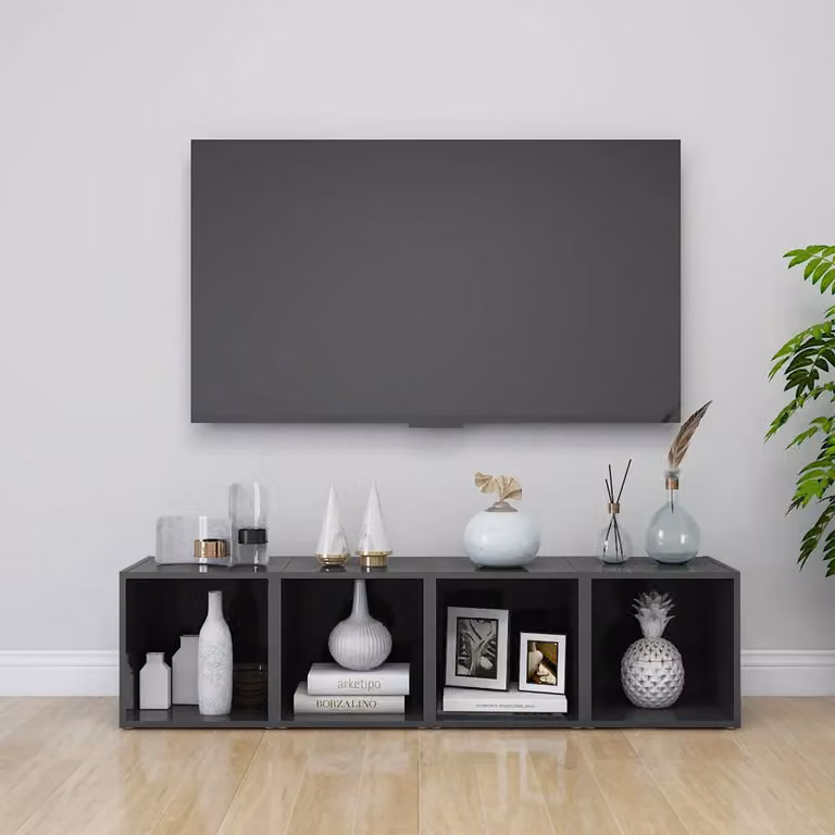 Set di 4 mobili porta TV vidaXL in legno multistrato e MDF, colore grigio lucido, L/P/H: 37 x 35 x 37 cm