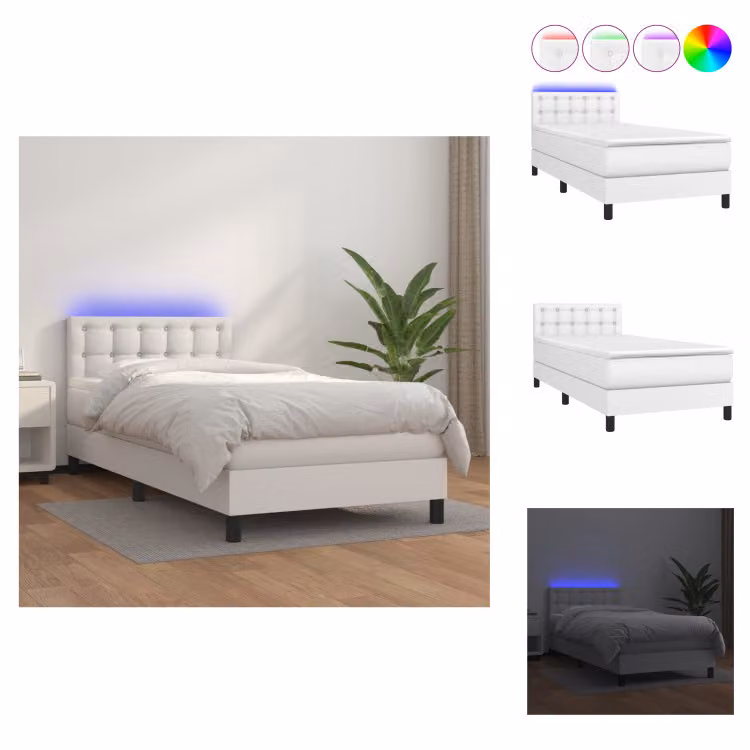 vidaXL Letto a molle con materasso e LED bianco 90x200 cm in Similcuoio - Letti e strutture letto