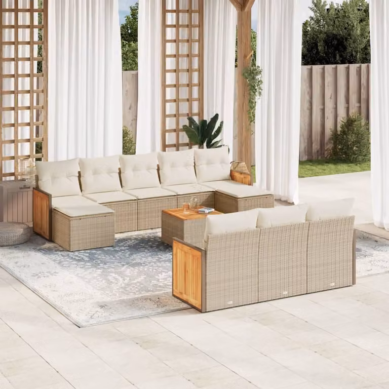 Maison Exclusive - Set Divani da Giardino 11 pz con Cuscini Beige in Polyrattan