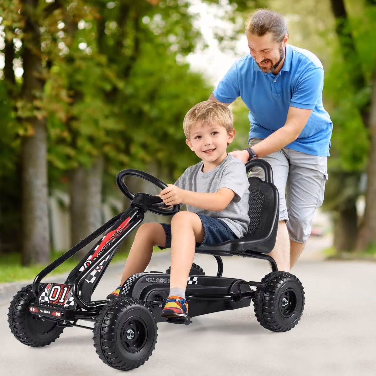 Go kart a pedali Costway per bambini con sedile regolabile e freno a mano, Nero