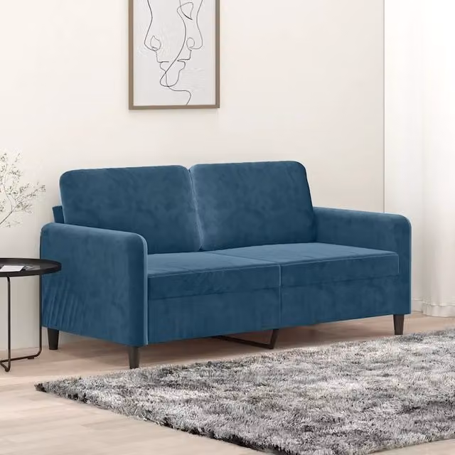 Divano a 2 posti moderno vidaXL in velluto blu con struttura in metallo