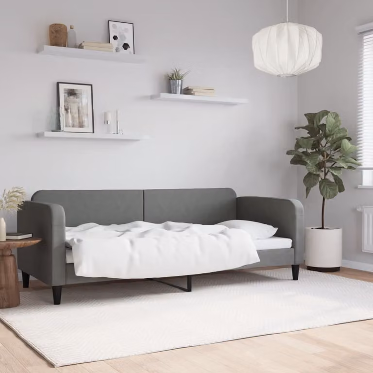 Letto da giorno vidaXL in tessuto grigio scuro con struttura in legno e metallo L/P/H: 200 x 80 x 75 cm