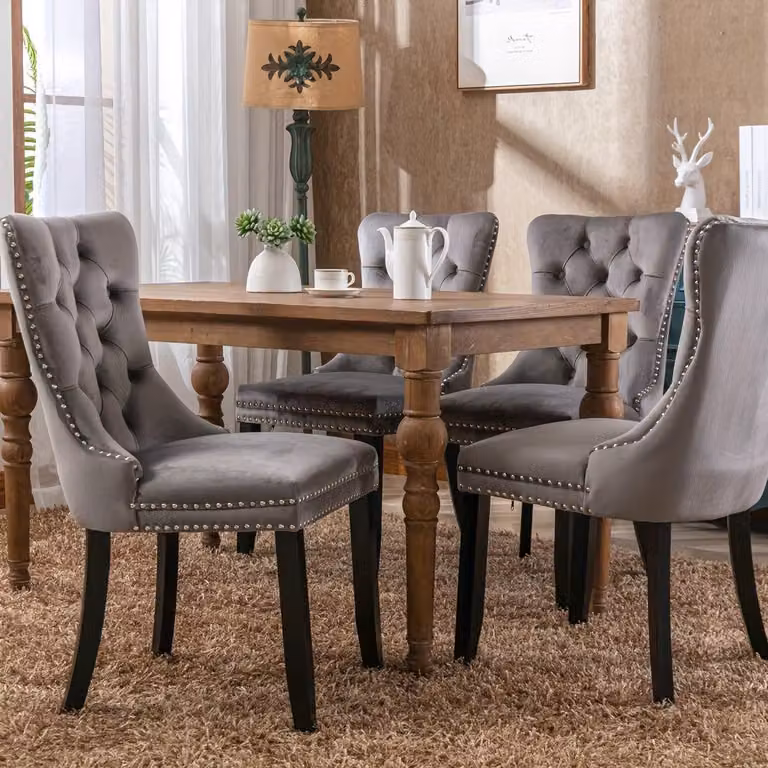 Sedie da pranzo - Sedie - Set di 2 - Grigio - Rivestimento morbido - Struttura in bambù