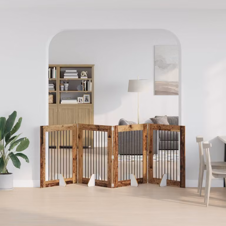Cancello pieghevole per cani vidaXL in legno e metallo colore marrone con 4 supporti