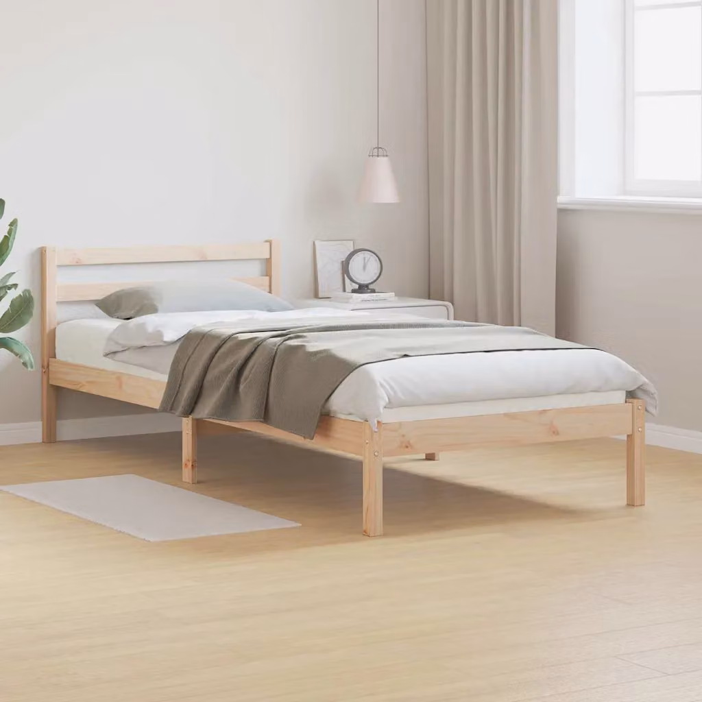 Struttura del letto moderna in legno di pino vidaXL, Marrone, L: 225,5 cm, P: 105,5 cm, H: 69,5 cm