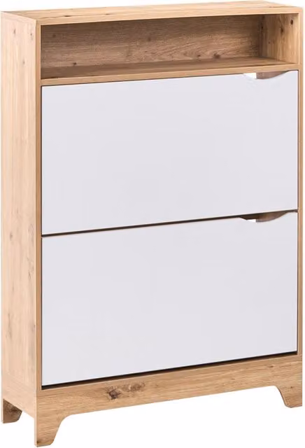 Scarpiera BELIANI moderna con scomparti basculanti in MDF, bianco e marrone chiaro, L: 80 cm, P: 24 cm, H: 111 cm