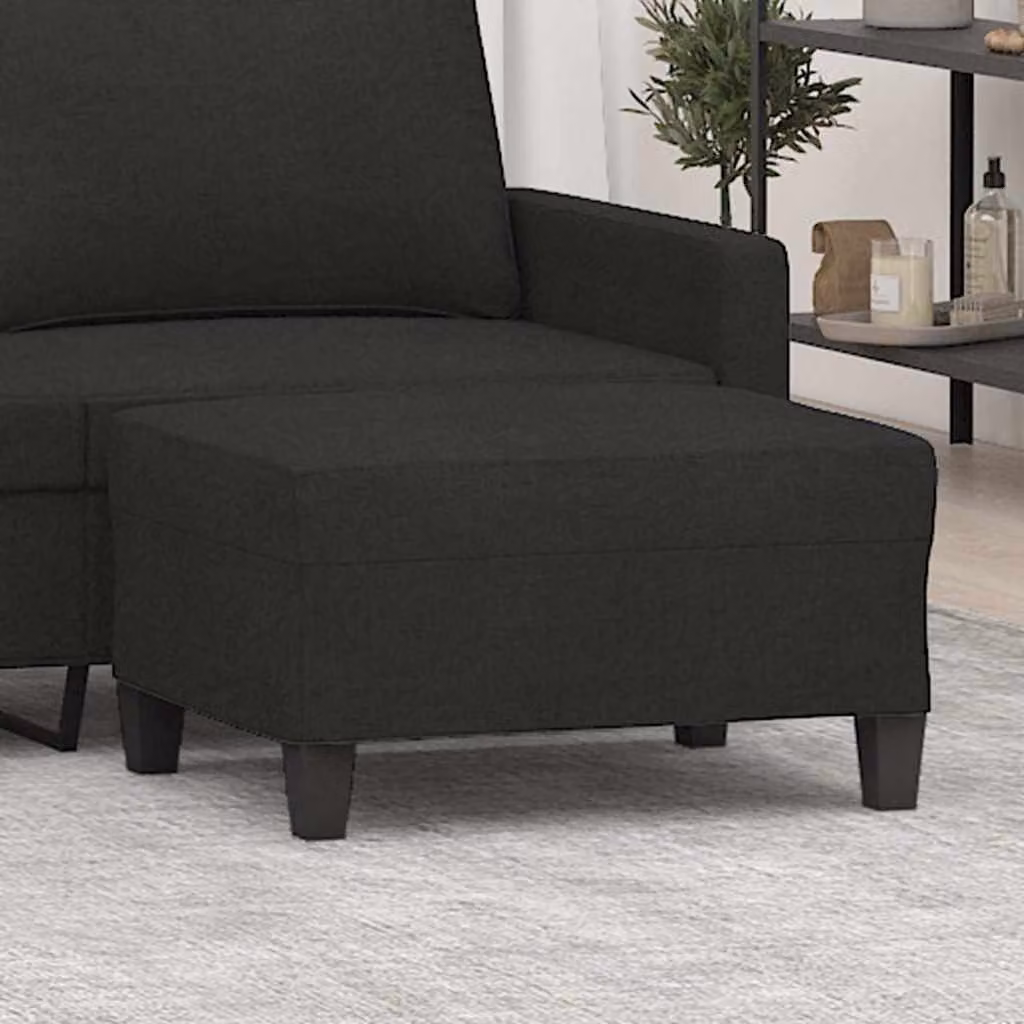 Poggiapiedi vidaXL in tessuto nero con struttura in legno, L 70 cm x P 55 cm x H 41 cm