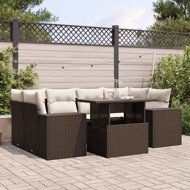 Set Divani da Giardino 7 pz con Cuscini Marrone in Polyrattan 3269023