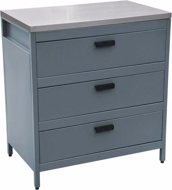 Cucina da esterno modulare in acciaio con 3 cassetti, 80cm, blu grigio