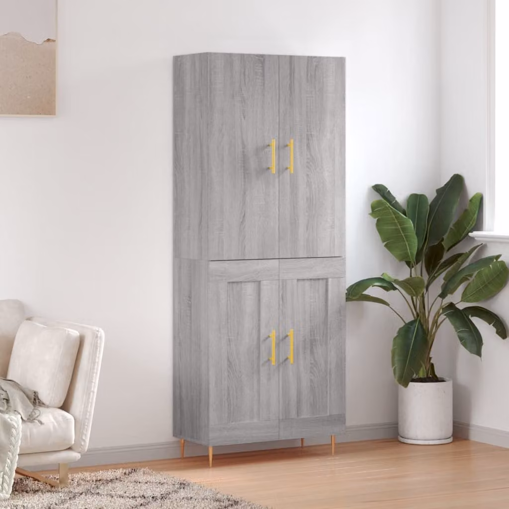 Credenza vidaXL in Legno Multistrato e Metallo, Grigio Sonoma, L 69,5 cm x P 34 cm x H 180 cm