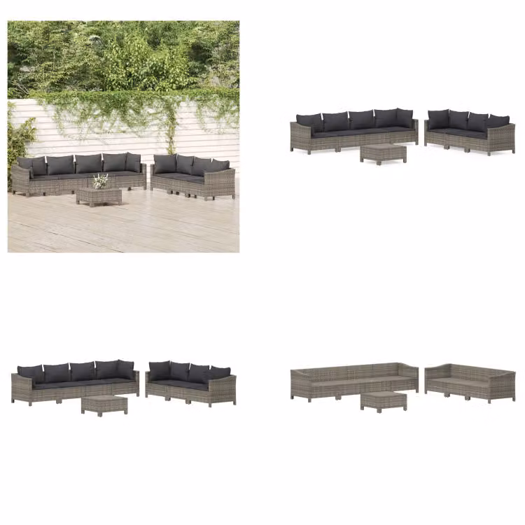 vidaXL set salotto da giardino 8 pezzi con cuscini in rattan grigio - Set salotto da giardino - Set salotto da giardino - Set salotto - Set mobili da giardino