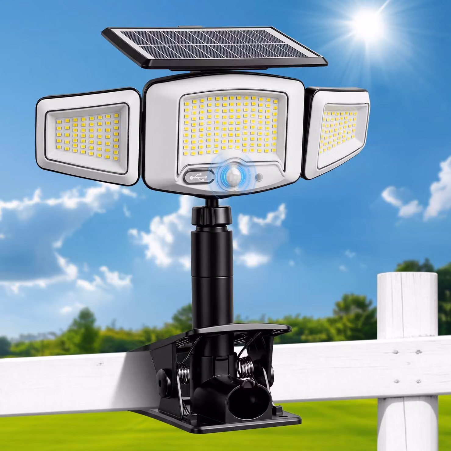 Lampada solare da 4000 lumen, con 231 LED, da fissare, dotata di sensore di movimento, grado di protezione IP65, confezione singola.
