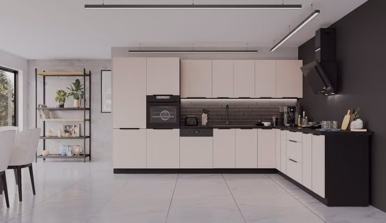 Cucina ad angolo ARONA 350x290 cm Cucina componibile Cucina ad angolo Cucina Cashmere beige + Nero
