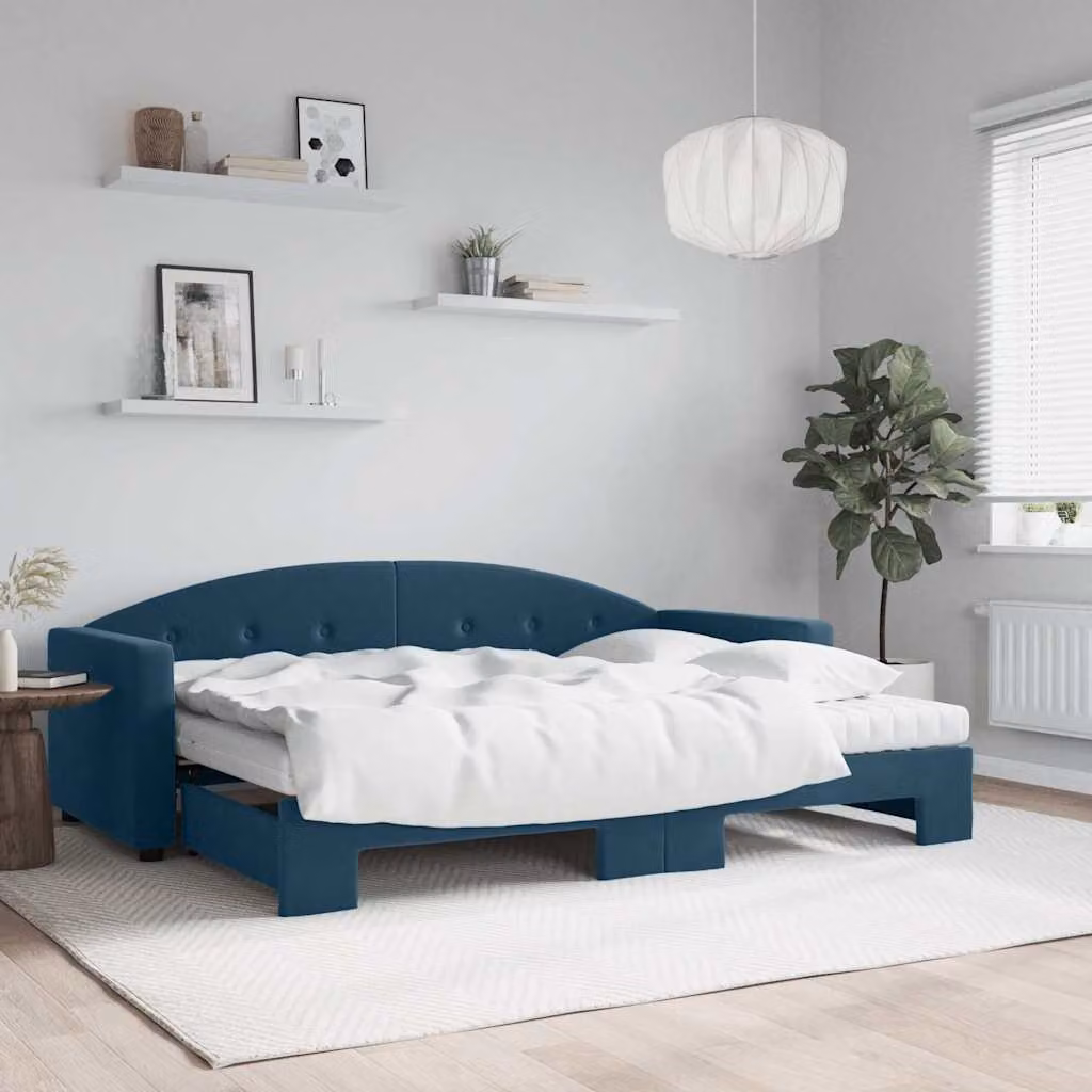 vidaXL Divano Letto Estraibile con Materassi Blu 80x200 cm Velluto
