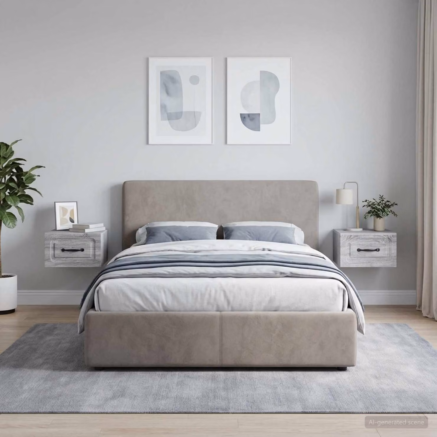 Set di 2 Mobiletti da notte a muro vidaXL Moderni in MDF Grigio e Nero L: 34,5 cm, P: 33 cm, H: 20 cm