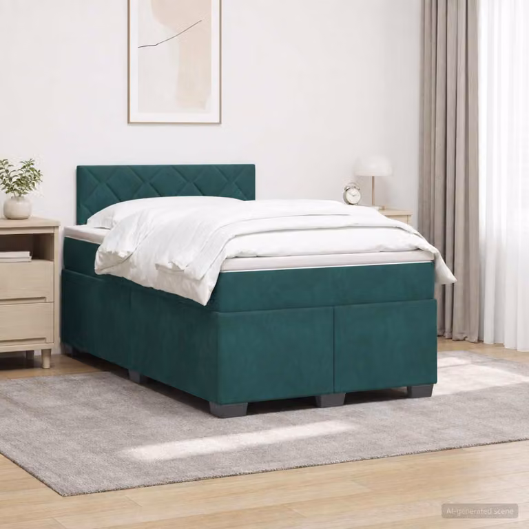 vidaXL Letto Box Spring in Velluto Verde con Materasso a Molle Pocket e Illuminazione LED con Porta USB L/P: 120 x 200 cm