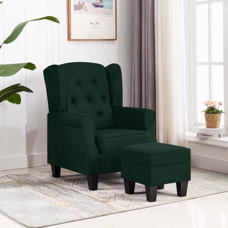 vidaXL Poltrona Lounge con Poggiapiedi Verde in Tessuto e Imbottitura in Schiuma