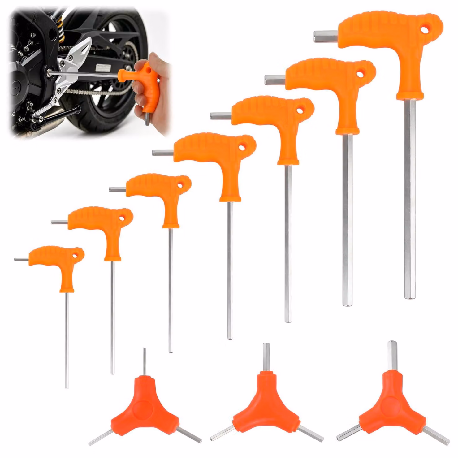 Set di chiavi a bussola con maniglia a T, 10 pezzi, da 2,5 a 10 mm, metrico, inclusi chiavi a triangolo, per biciclette e altro