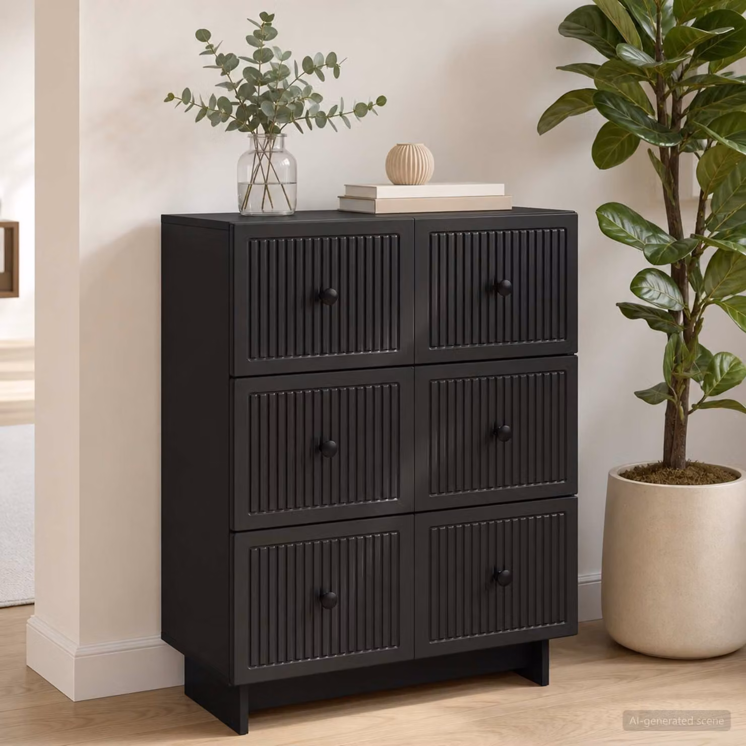Carrello mobile con cassetti vidaXL in legno ingegnerizzato e metallo, Nero, L 66 x P 34,5 x H 90 cm