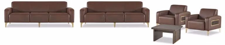 Braune Arbeitszimmer Ledergarnitur Dreisitzer 2x Lehnsessel Couchtisch