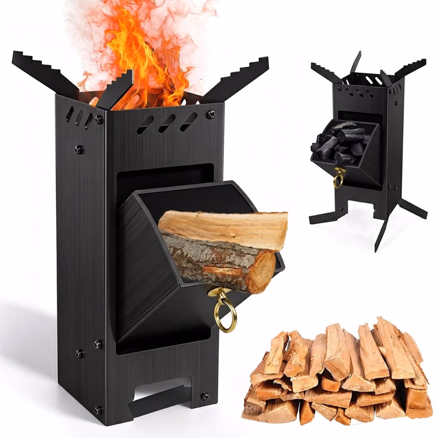 Stufa a rocket in acciaio massiccio - 12x12x29 cm - Fornello da esterno portatile per barbecue