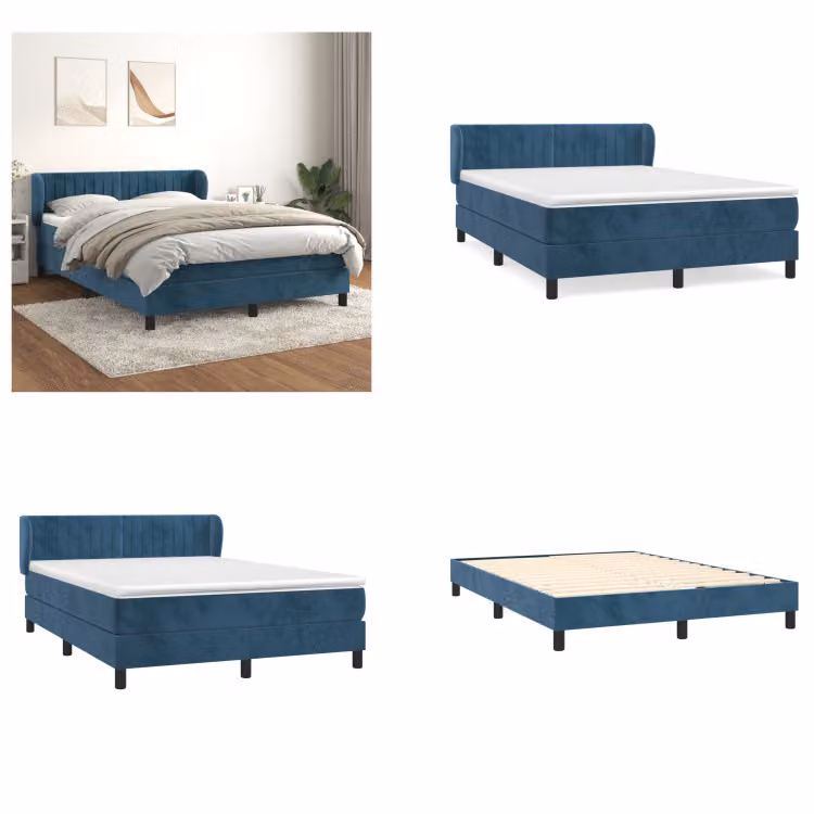vidaXL Letto a molle con materasso blu scuro 140x200 cm in velluto - Letto a molle - Boxspringbetten - Bett - Schlafzimmermöbel