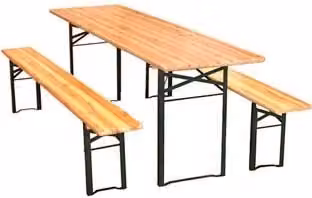 Set Tavolo e 2 Panche in Stile Birreria Vette con Piano in Legno e Struttura in Acciaio Verniciato L: 200 cm, P: 60 cm, H: 77 cm