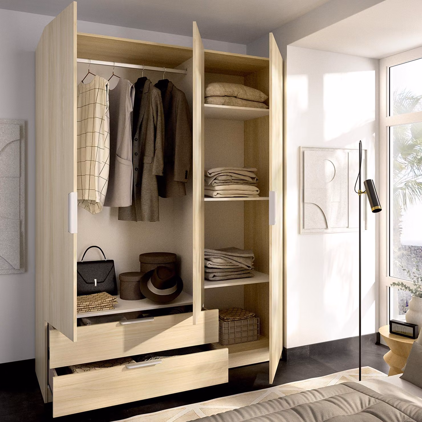 Mayos - Guardaroba 3 Ante, 51x137 cm Marrone Rovere, Appendiabiti