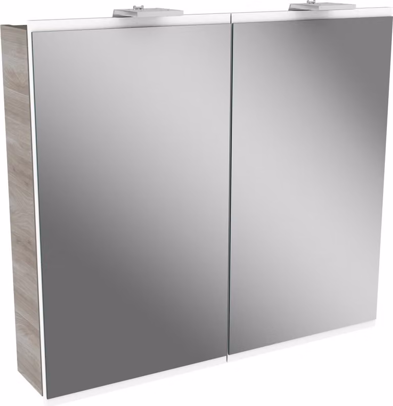 FACKELMANN Armadietto a specchio LED LIMA / Armadietto da bagno con chiusura ammortizzata / Dimensioni (L x A x P): circa 80 x 73 x 15,5 cm / Mobile per WC o bagno / Corpo: marrone / Frontale: bianco/specchio
