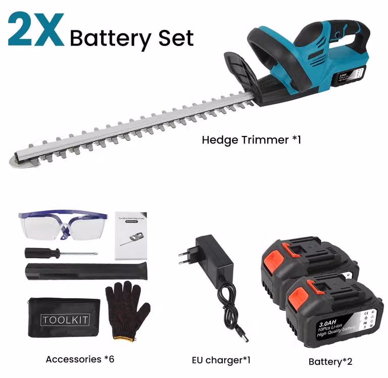 Potatore elettrico per siepi - Tagliabordi per siepi - Potatore a batteria - Potatore per siepi - Senza fili - 21V - 520mm