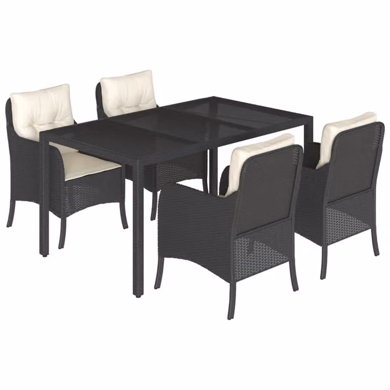 Set da Pranzo da Giardino 5 pz Nero con Cuscini in Polyrattan
