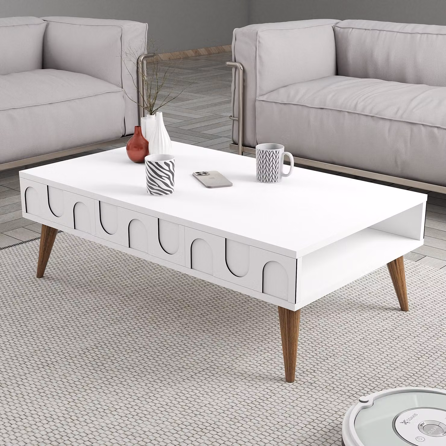Skye Decor, Lyon 34 - Bianco, Noce, Tavolino, Bianco, 100% PANNELLI DI PARTICELLE RIVESTITI IN MELAMMINA, 105 x 60 x 34,6 cm