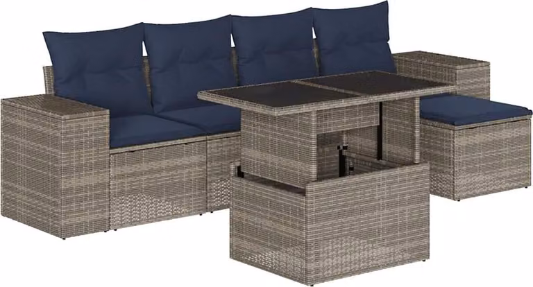 Set Divani da Giardino 6 pz con Cuscini Grigio in Polyrattan