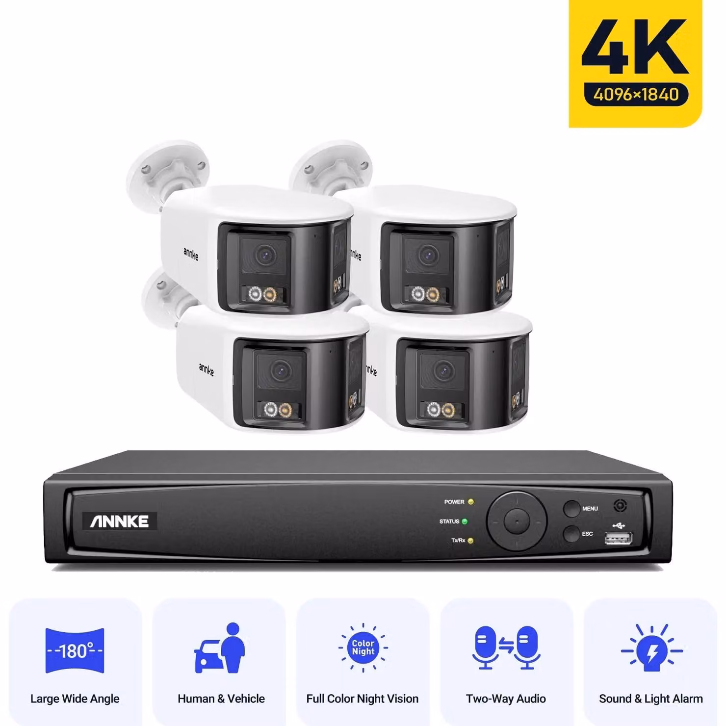 Telecamera IP – Telecamera di sicurezza – Rilevamento del movimento tramite intelligenza artificiale, con visione notturna – Obiettivo duale ultralargangolo da 180°