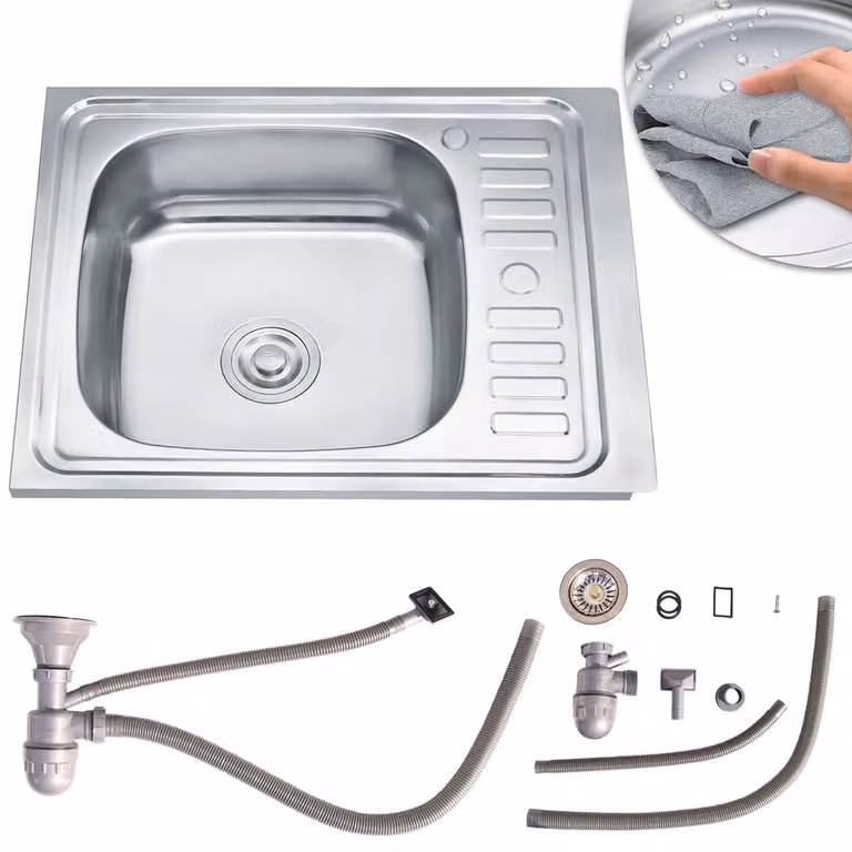 Lavello da incasso Lavello da cucina 58 cm Lavello angolare in acciaio inox + ripiano