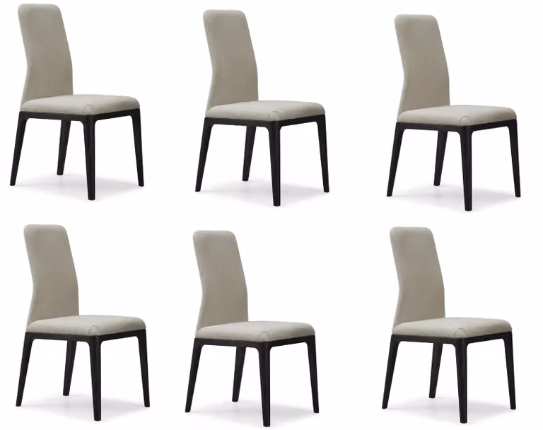 Set di 6 sedie da pranzo Skandi, colore beige, schienale alto, struttura in legno