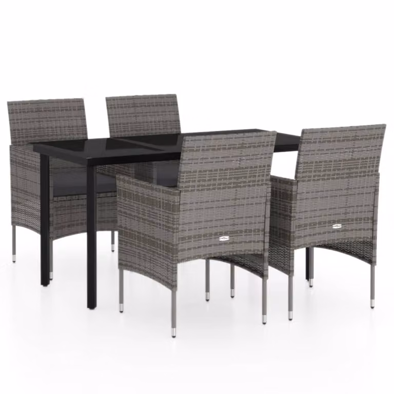 Set da Pranzo da Giardino 5 pz con Cuscini Grigio e Nero