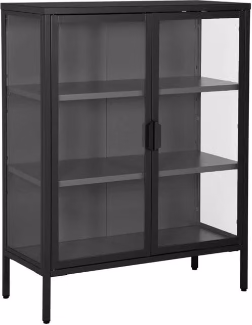 Vetrina Sweeek in stile industrial in metallo e vetro con 2 ante e ripiani interni, colore nero opaco, L: 80 cm, H: 102 cm, P: 35 cm – 1