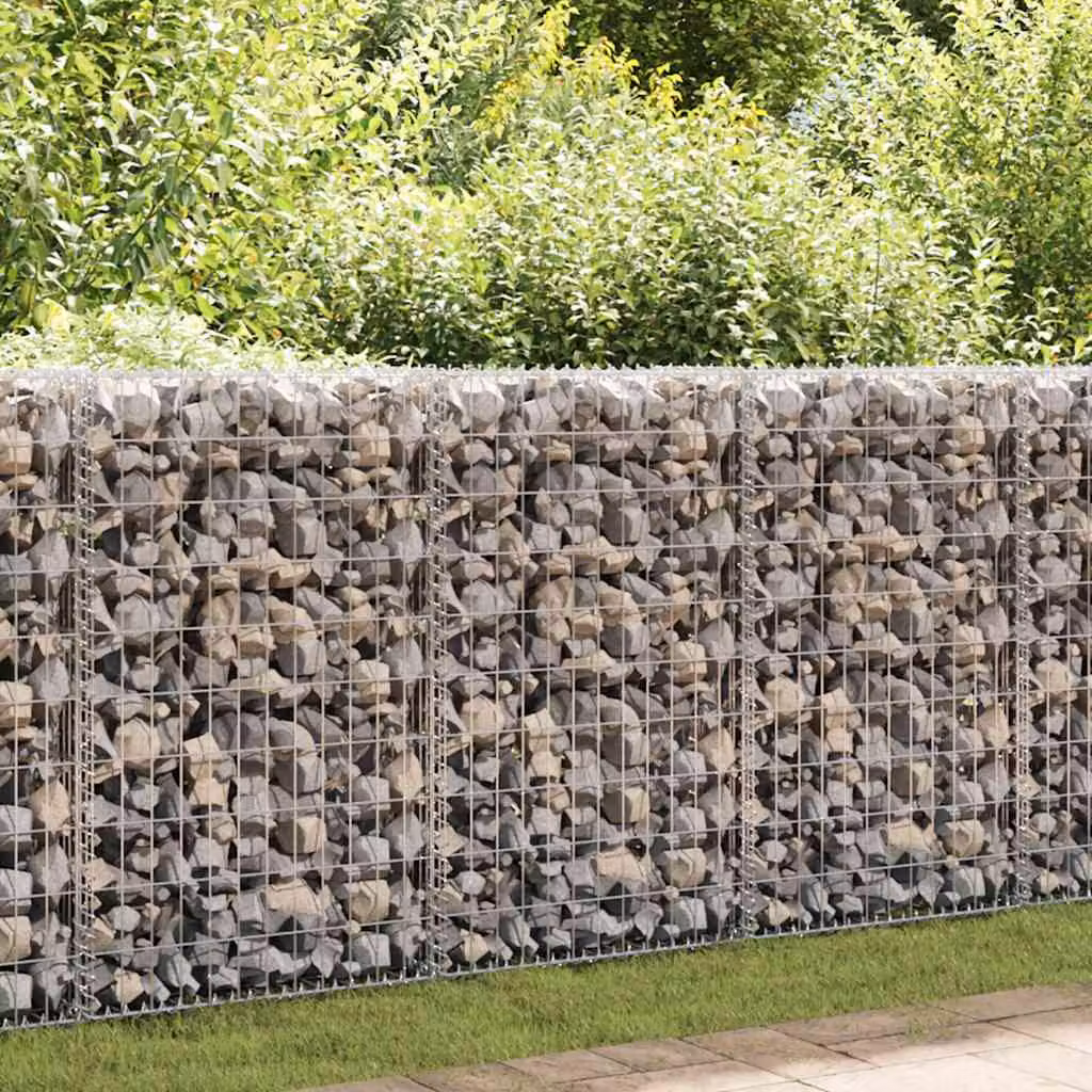 vidaXL Gabbione con Copertura in Acciaio Zincato Grigio Argento L/P/H: 100 x 20 x 100 cm