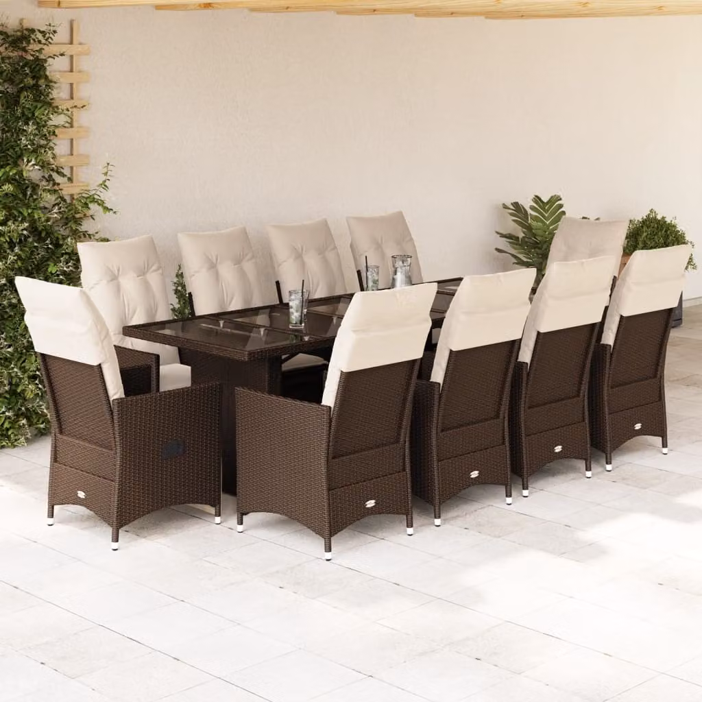 Maison Exclusive - Set da giardino bistrot 11 pezzi con cuscini marroni in polyrattan