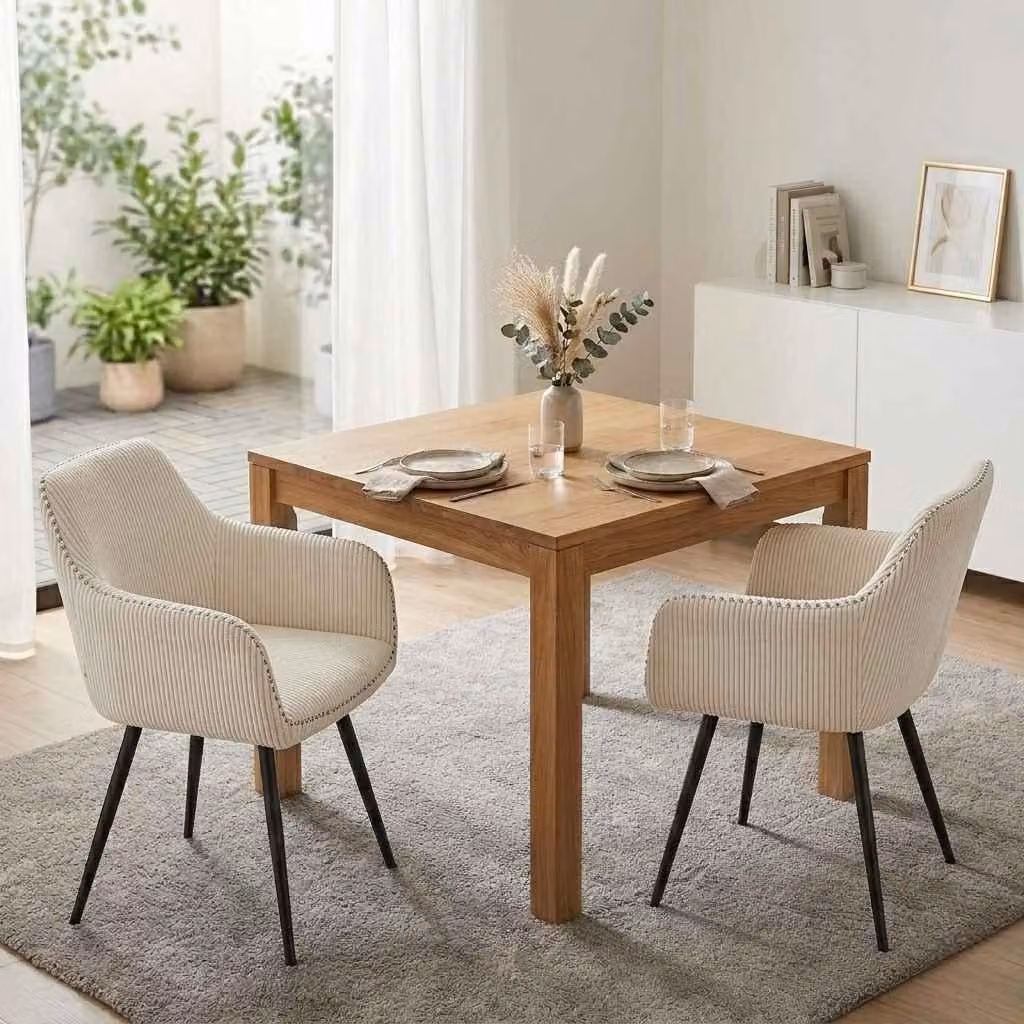 AIORBER Sedia da pranzo imbottita con braccioli; comoda sedia da cucina in velluto a coste; resistente sedia da salotto; poltrona di design imbottita con dettagli in metallo; color crema