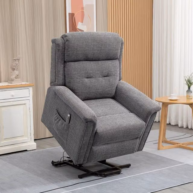 Poltrona relax elettrica alzapersona FOLYNA reclinabile fino a 180 con poggiapiedi in tessuto grigio L: 92 cm, P: 87 cm, H: 108 cm – 1