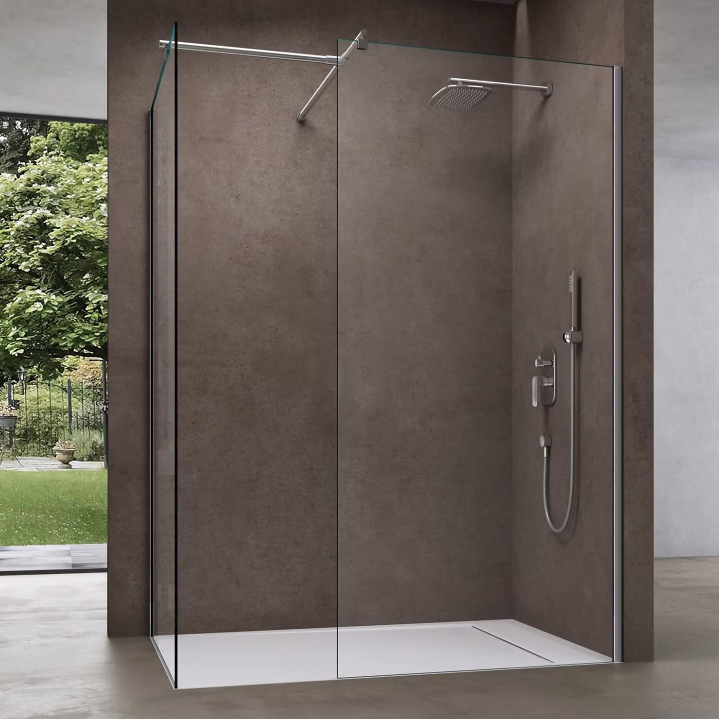 doporro Box Doccia Walk-In Due Lati Fissi 80x80cm, Parete Doccia Anticalcare in Cristallo Trasparente da 8mm con Braccio Sostegno Telescopico in Acciaio Bremen01K-T