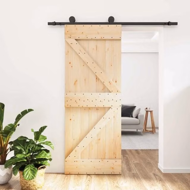 Porta scorrevole moderna vidaXL in legno e acciaio, colore marrone e nero, L: 183 cm, H: 210 cm
