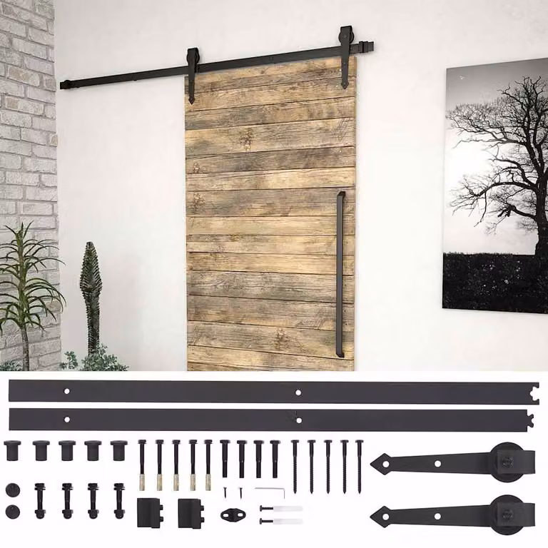 vidaXL Kit di Binari per Porte Scorrevoli in Acciaio Inox Nero Opaco, Lunghezza: 183 cm