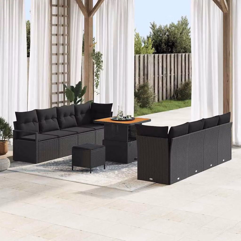 Maison Exclusive - Set da giardino composto da 11 pezzi, divano in rattan sintetico nero