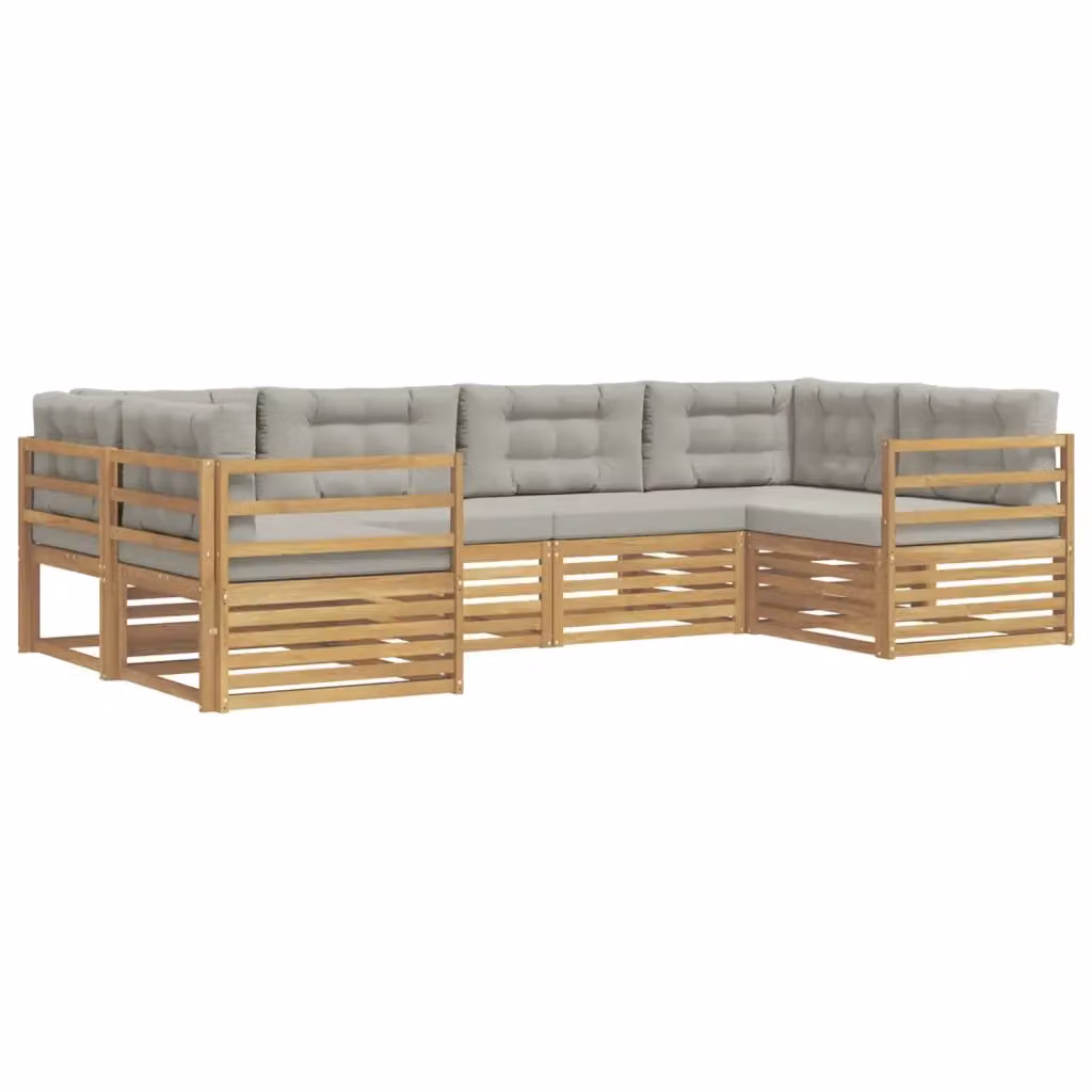Set di divani da esterno a L vidaXL in legno di acacia con cuscini, Bianco e Grigio – 2