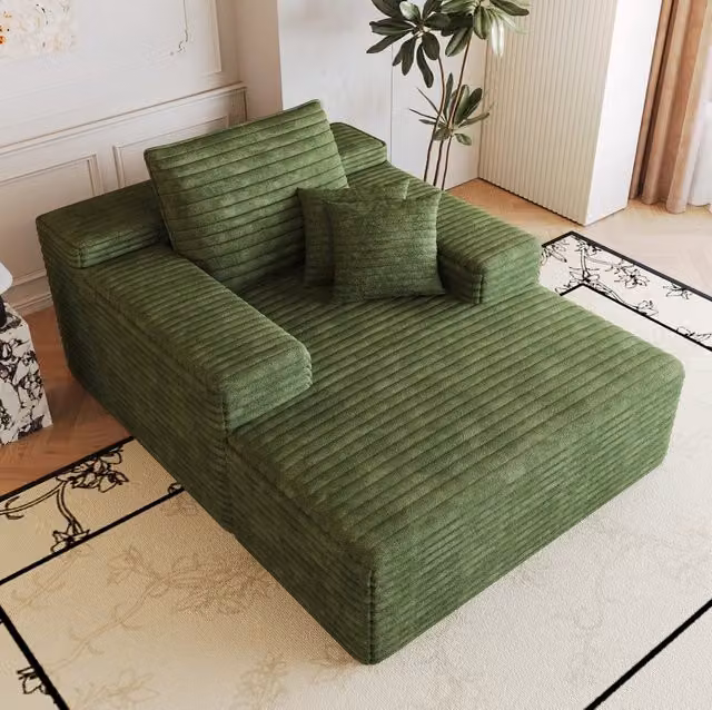 Divano chaise longue in tessuto corduroy, verde, senza montaggio