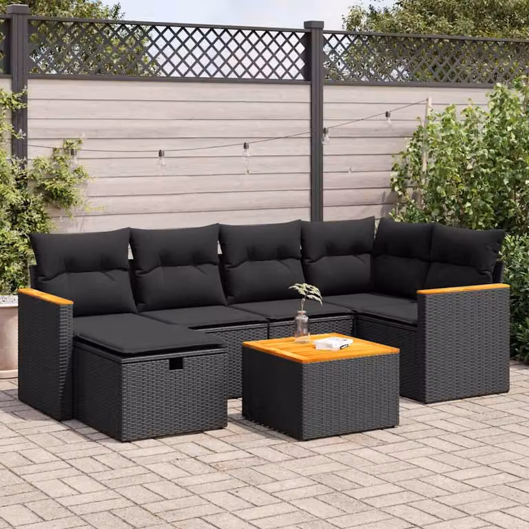 Maison Exclusive - Set da giardino 7 pezzi con cuscini in polyrattan nero