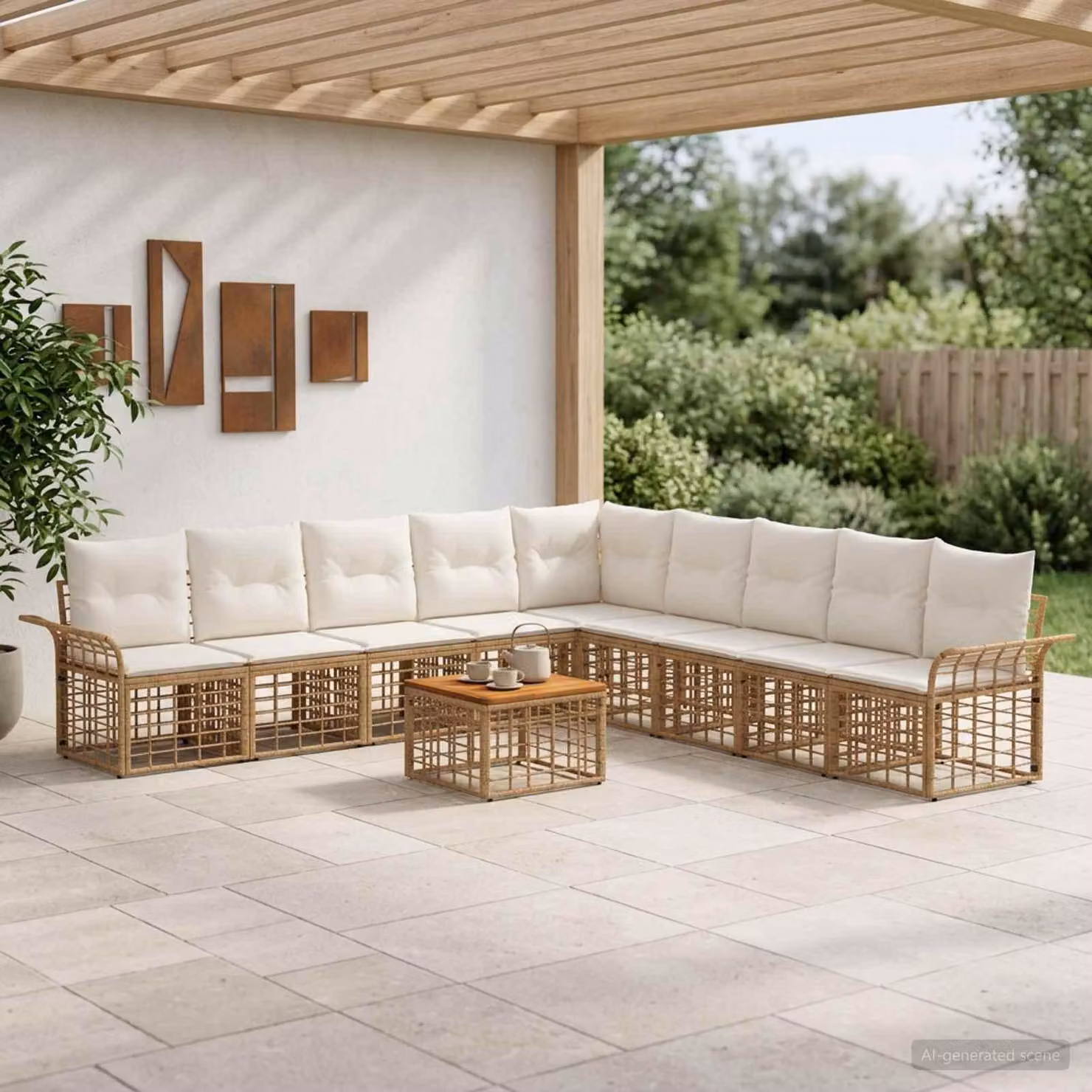 Maison Exclusive - Set da esterno per divano, 10 pezzi, 9 posti, color naturale e crema